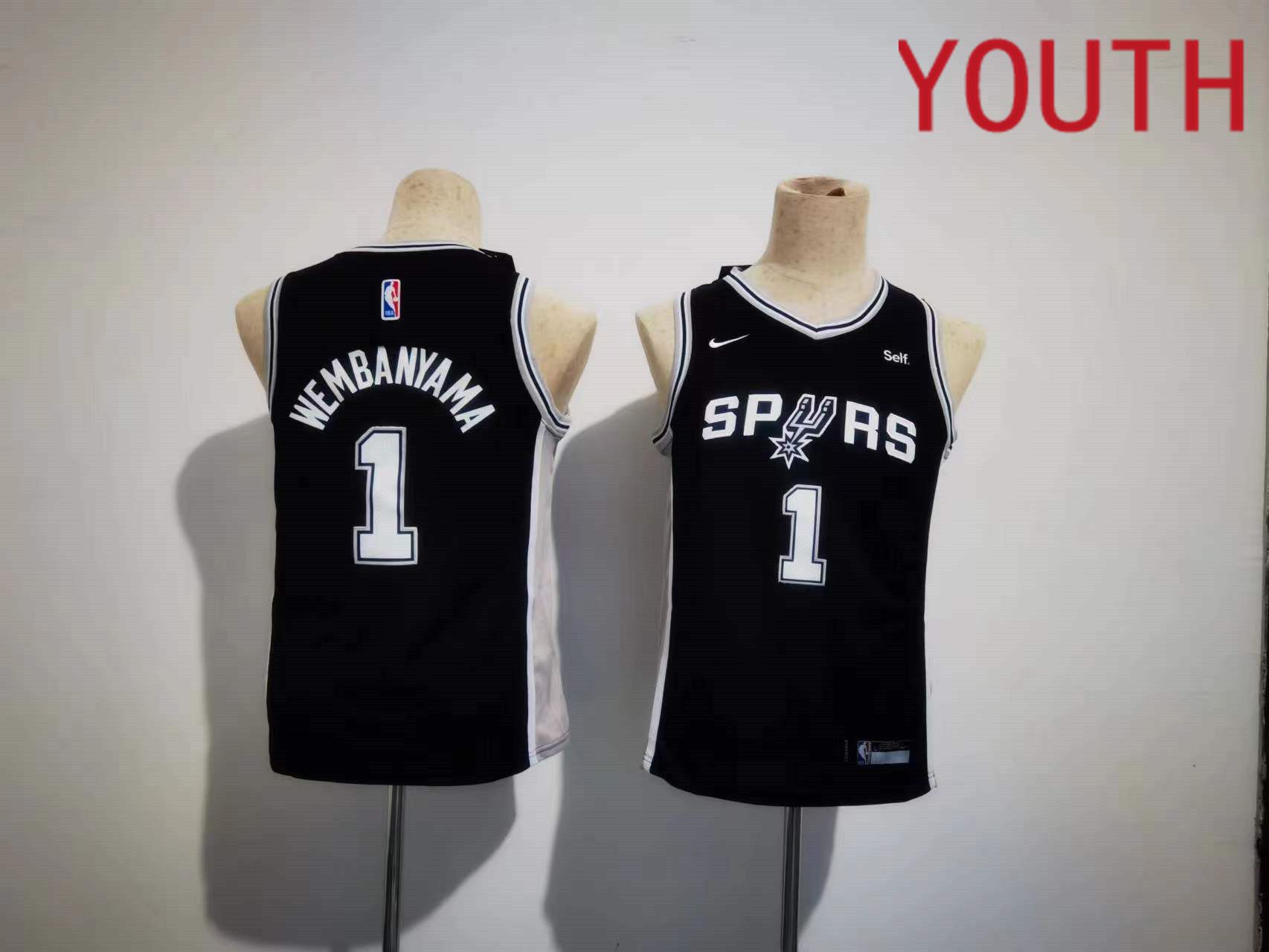 Youth San Antonio Spurs #1 Wembanyama Black Nike Game 2023 NBA Jersey->youth nba jersey->Youth Jersey